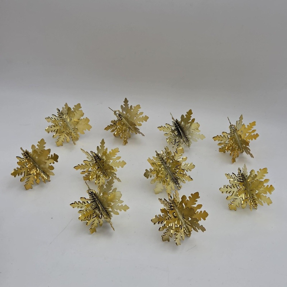 Vintage Gold 3D Metal Gold Snowflake Christmas Ornaments Beautiful 10 pcs